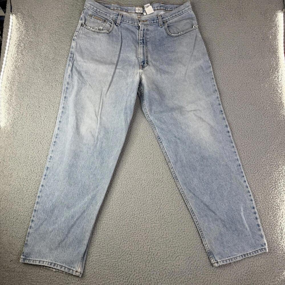 Calvin Klein Vintage 90s Jeans Mens 38x30 Blue Double Stone Wash Easy Fit Denim